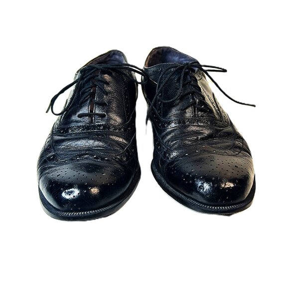 Vtg BOTANY C.L.U.B Black Leather Wingtip Oxford Brogue Dress Shoes US Men's 7.5 - Picture 2 of 5